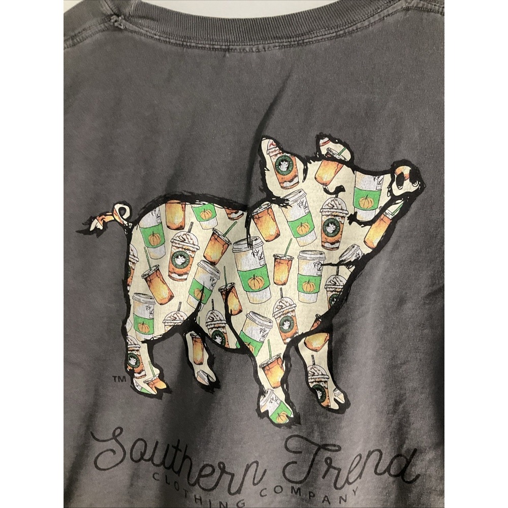 Southern Trend Shirt Womens Large Pig Graphic Pumpkin Spice Gray Long Sleeve - Picture 2 of 5